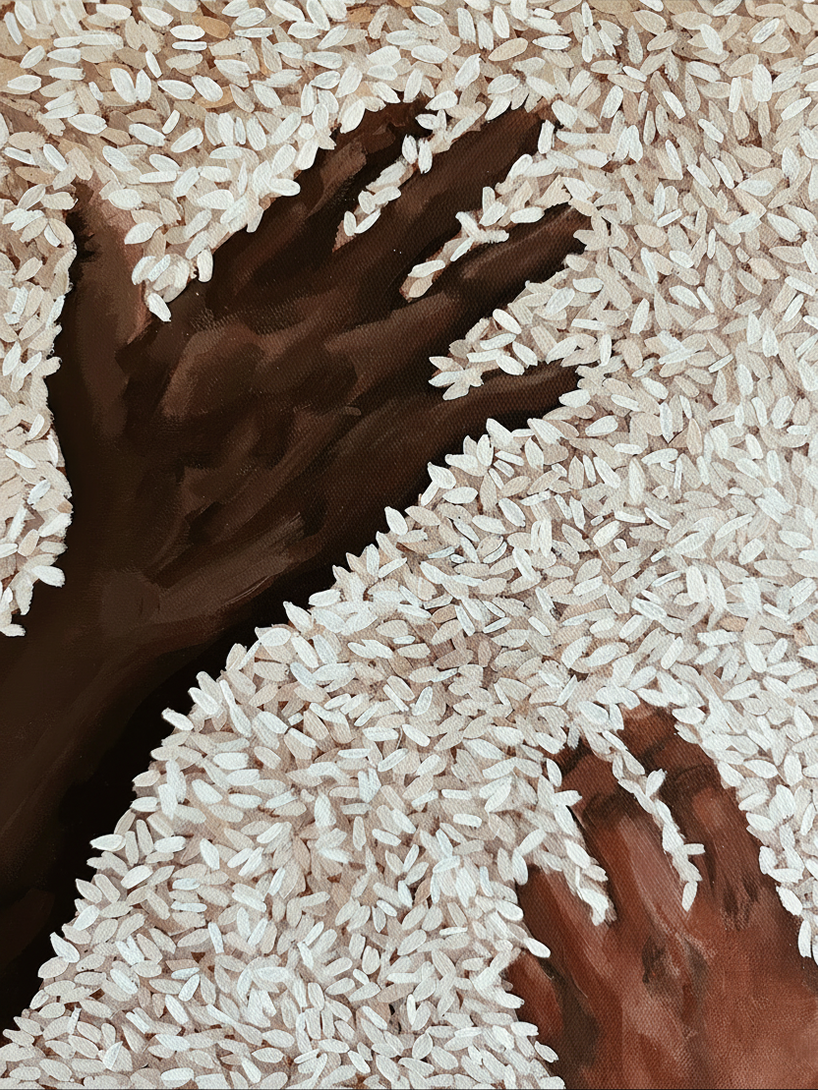 Hands sifting through rice grains