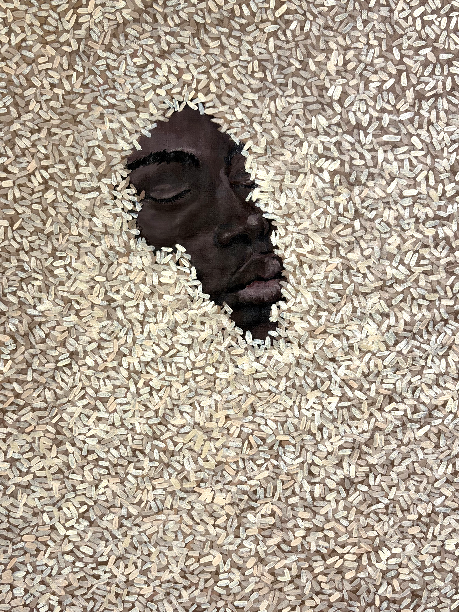 Rice series portrait partially submerged in grains